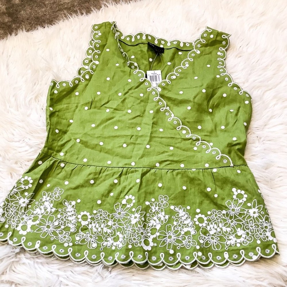Grace Elements Size 14 Green Linen Grassy Field  Embroidered Spring NWT New Cute